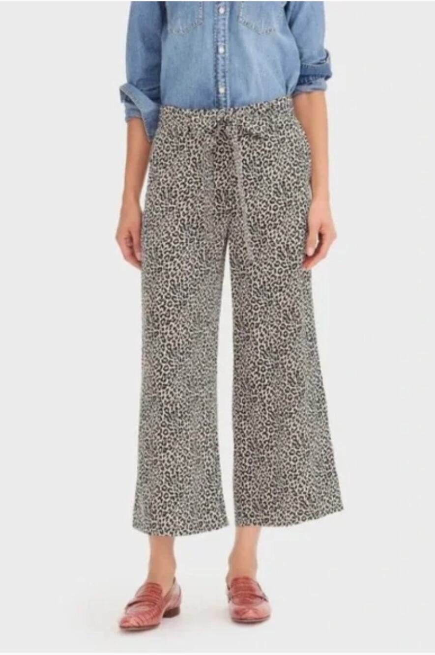 J.Crew Wide-leg cropped pant in leopard-print 100% silk sz. 4